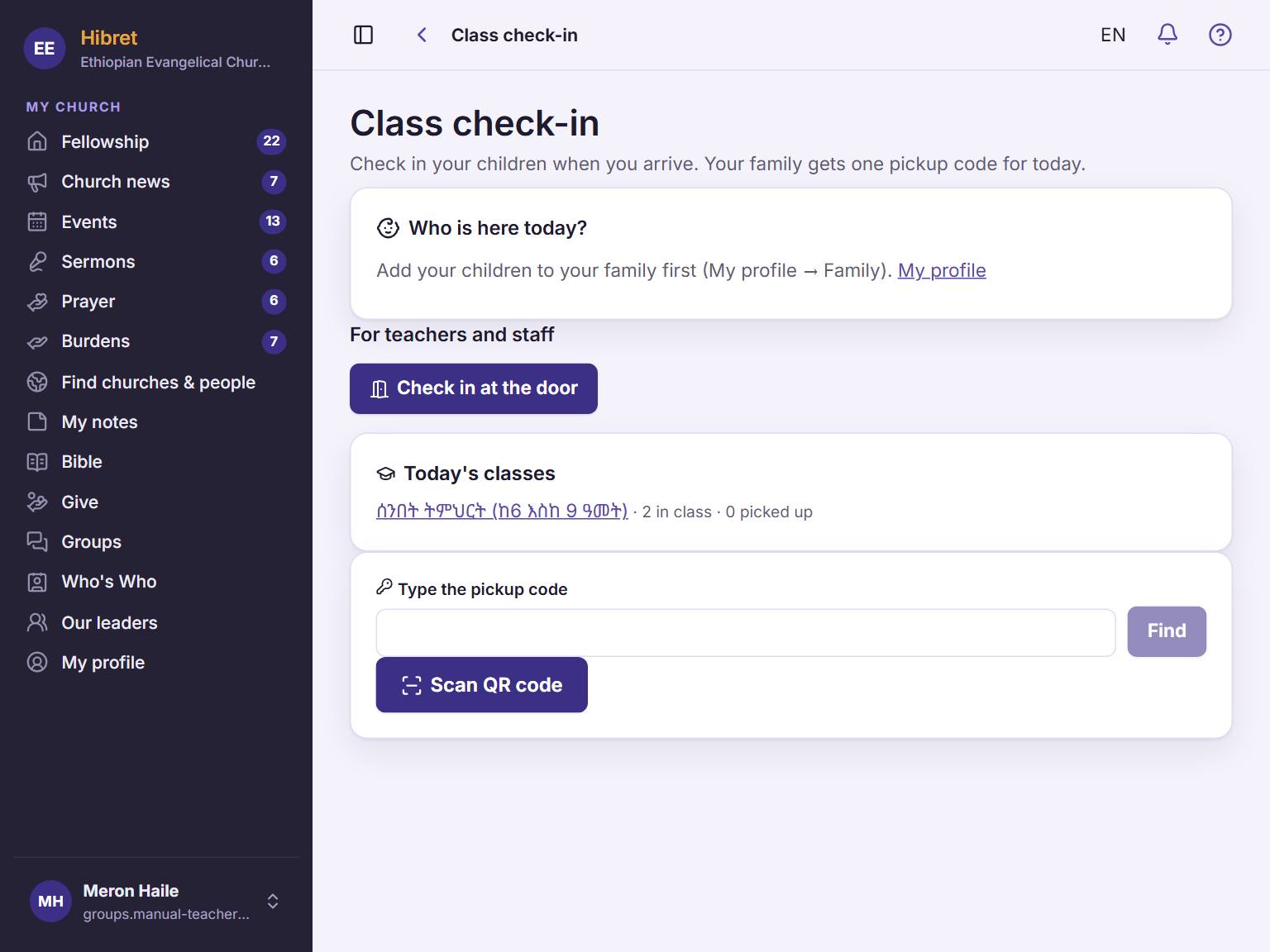 Open "Class check-in". Under "Today's classes", tap your class .