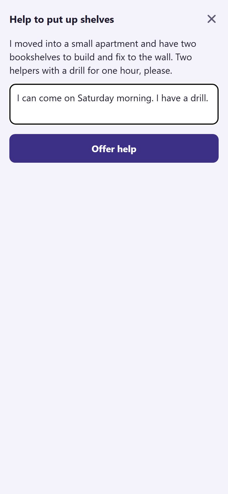 Write a short message  if you like. Tap "Offer help" .