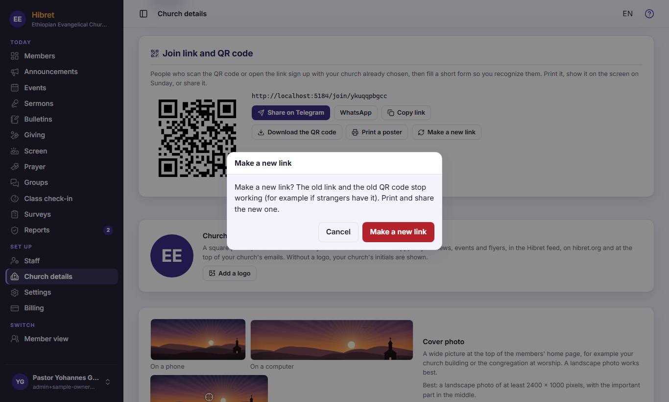 Hibret asks first. Click "Cancel"  to keep the old link, or "Make a new link"  to make a new one.
